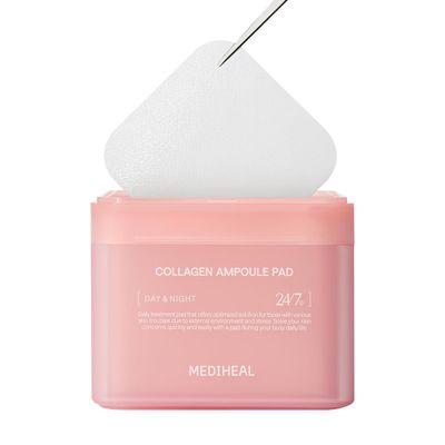 MEDIHEAL Collagen Ampoule Pad - Square Cotton Facial Toner Pads Collagen &amp; Ceramide - Skin Firming &amp; Restore Elasticity - Tighten Wrinkles &amp; Lines - Vegan Eco Silk Pads, 100 Pads