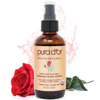 PURA D&#39;OR Organic Rose Water Toner (4oz / 118mL) Eau Fraiche, 100% Pure Full Skin Hydration, Control Excess Oils &amp; Acne - Cleanses &amp; Softens - Promotes Healthy Skin Cell - for All Skin Types