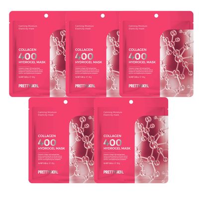 PS.PRETTYSKIN Hydrogel Overnight Collagen Korean skin care Sheet Mask (Pack of 5) with 400 Dalton Low Molecular Collagen + Panthenol for Calming, Moisture, Elasticity