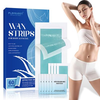 Wax Strips, Hypoallergenic Wax Strips For Hair Removal,Waxing Strips For Women and Men, Face Waxing Kit For Women, Body Wax Strips - Brazilian Waxing, Suitable For All Skin Types, 6 Calming Oil Wipes