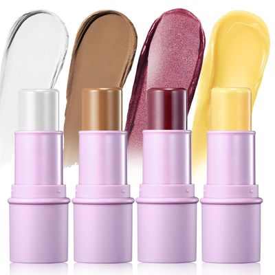 LUXAZA 4Pcs Cream Blush Contour Highlighter Bronzer Moisturizer Stick Makeup Set #T Blush Glow3