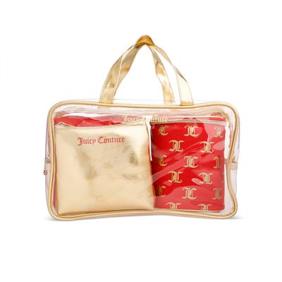 Juicy Couture Women&#39;s Cosmetics Bag - Travel Makeup and Toiletries Train Case Nested Bag Set, Red and Gold
