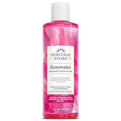 HERITAGE STORE Rosewater - Refreshing Facial Splash for Glowing Skin with Damask Rose - All Skin Types - Rose Water for Face - Made Without Dyes or Alcohol, Hypoallergenic, Vegan, Cruelty Free, 4oz