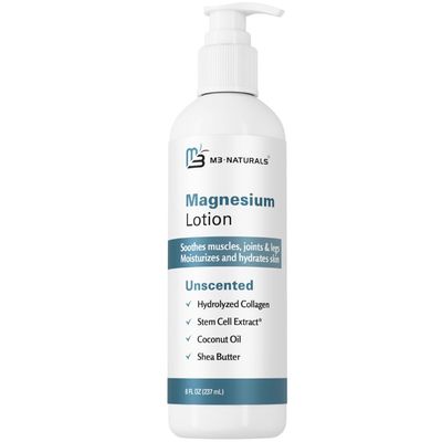 M3 Naturals Magnesium Lotion - Ease Muscle Cramps, Calm Restless Legs, Promote Restful Sleep, Moisturize &amp; Hydrate Skin - 8 fl oz - Magnesium Cream for Sleep, Magnesium Butter, Topical Magnesium
