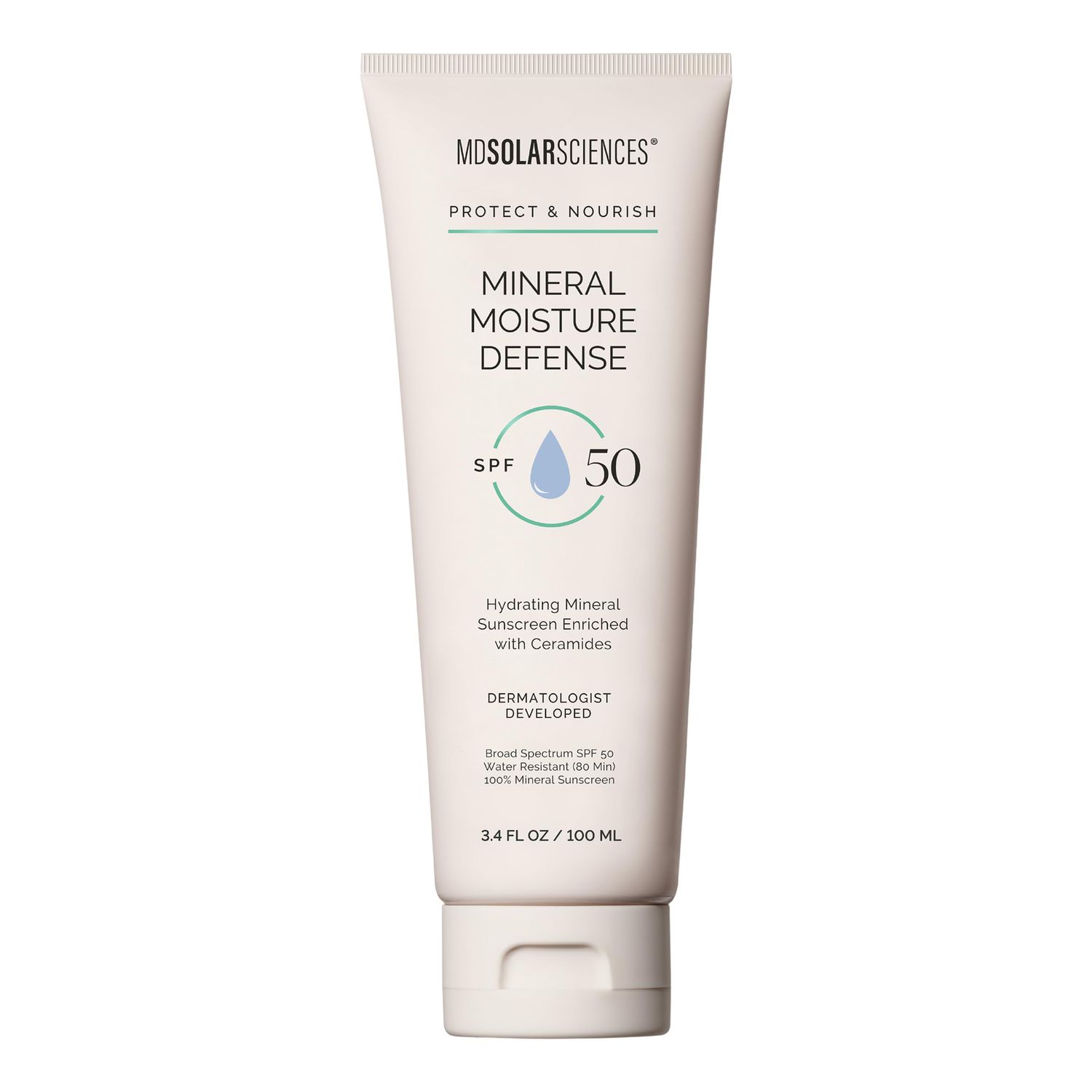 MDSolarSciences Mineral Moisture Defense Body and Face Sunscreen SPF 50 - Water-Resistant Broad-Spectrum UV Protection - Zinc Oxide, Helps Restore Skins Natural Moisture Barrier, 3.4 Fl Oz