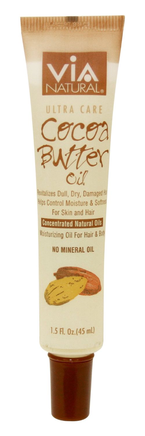 VIA Natural Ultra Care Cocoa Butter Oil Concentrated Natural Oil 1.5oz - Revitalizes Dull, Dry, Damaged Hair Helps Control Moisture &amp; Softness For Skin and Hair - 3 Pack