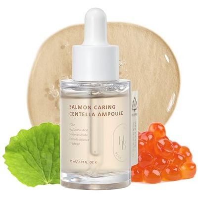 HEVEBLUE Salmon Caring Centella Ampoule - Salmon PDRN, Salmon Egg Extract, Centella, Madecassoside, Calming, Soothing, Restore and Rejuvenate Damaged Skin, Low Irritation, Korean Skincare
