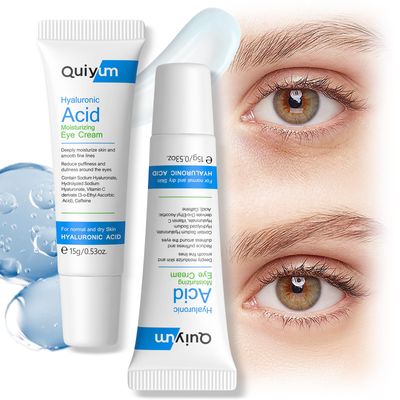 QUIYUM Hydrating Eye Cream, Under Eye Cream for Dark Circles &amp; Puffiness, Hyaluronic Acid Eye Treatment Creams for Bags Under Eye, Reduce Fine Lines &amp; Wrinkles, Anti Aging for Women 0.53oz, 2 Pack