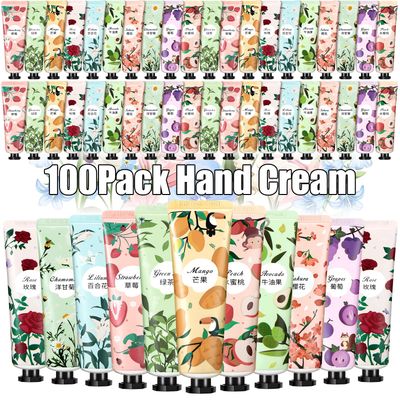 Swiffen 100 Pcs Hand Cream Gift Set for Women Plant Fruits Fragrance Lotion Cream Bulk Mini Self Care Gifts for Women Stocking Stuffers Favor for Dry Cracked Hand Mother&#39;s Day (Cute Style)