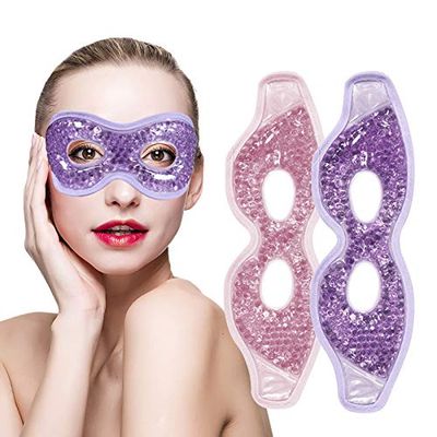 Permotary 2PCS Gel Eye Mask Reusable Hot Cold Compress Pack Eye Therapy,Therapeutic Gel Eye Spa Pad for Puffiness/Dark Circles/Eye Bags/Dry Eyes/Headaches/Migraines/Stress Relief-Purple&amp;Pink