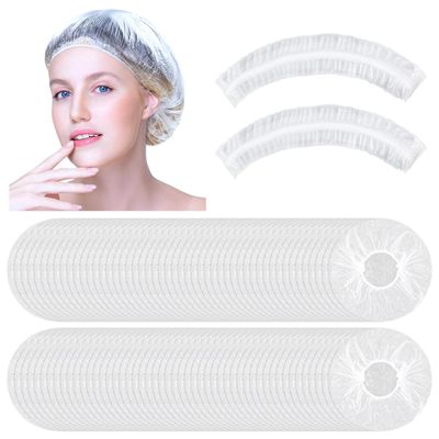 Lawie 100 Pack Clear Waterproof Disposable Plastic Shower Caps Elastic Large Shampoo Bathing Caps for Adult Protect Hair Bonnets Multi-Purpose Portable Skincare SPA Hair Salon Food Cover Hotel Travel