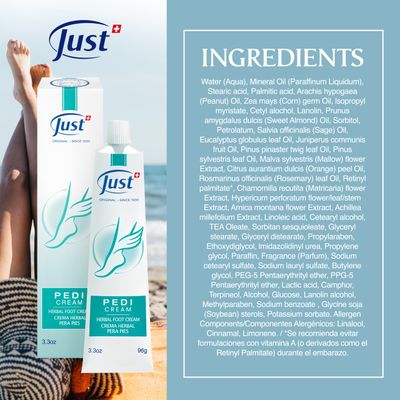 Swiss Just Pedicream Foot Cream 3.4 Fl oz- Nourishing Foot Care Kit with a High Concentration of Almond Oil for Skin - Soothing and Moisturizing Natural and Herbal Formula for Dry and Cracked Feet