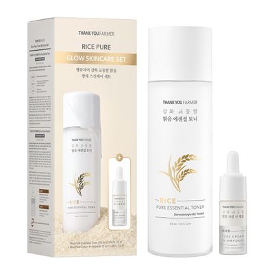 THANKYOU FARMER Rice Pure Skincare Set, Full Size Toner(7.03 fl oz) + Mini Size Ampoule(0.35 fl oz) Korean Skincare Set, Glass Skin Korean Skincare