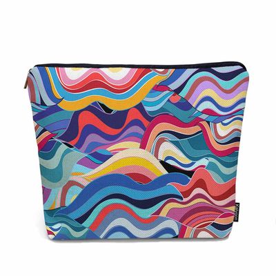 Kalygon Ocean Waves Makeup Bags Makeup Organizer, Abstract Rainbow Waves Ocean Sea Flax Toiletry Bags Travel Cosmetic Bag Makeup Purse Pouch Skincare Bag Wallet Bags For Women Female Mom Daughter