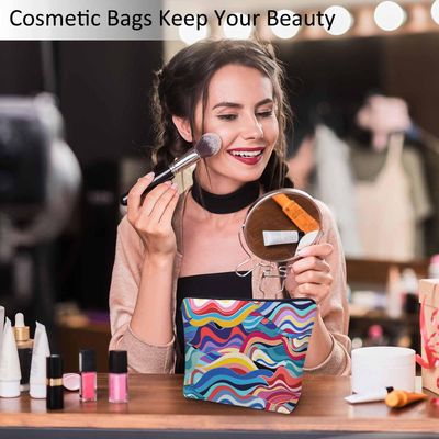Kalygon Ocean Waves Makeup Bags Makeup Organizer, Abstract Rainbow Waves Ocean Sea Flax Toiletry Bags Travel Cosmetic Bag Makeup Purse Pouch Skincare Bag Wallet Bags For Women Female Mom Daughter