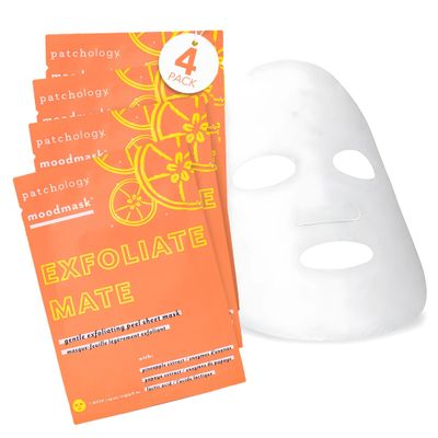 Patchology Exfoliate Mate Face Mask - Exfoliating Facial Sheet Masks w/Papaya &amp; Lactic Acid Serum, Removes Dead Skins &amp; Unclogs Pores for Smooth &amp; Brighter Skin - Ultimate Skincare Solution (4 Count)
