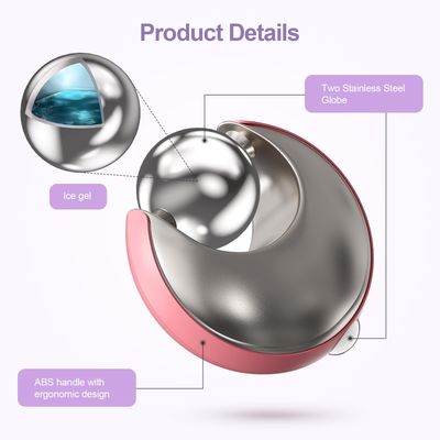 Vcycal Facial Massage Globes, 360 Rotating Stainless Steel Ice Roller for Face and Eye, Durable Cold Facial Globes for Skin Care Pink
