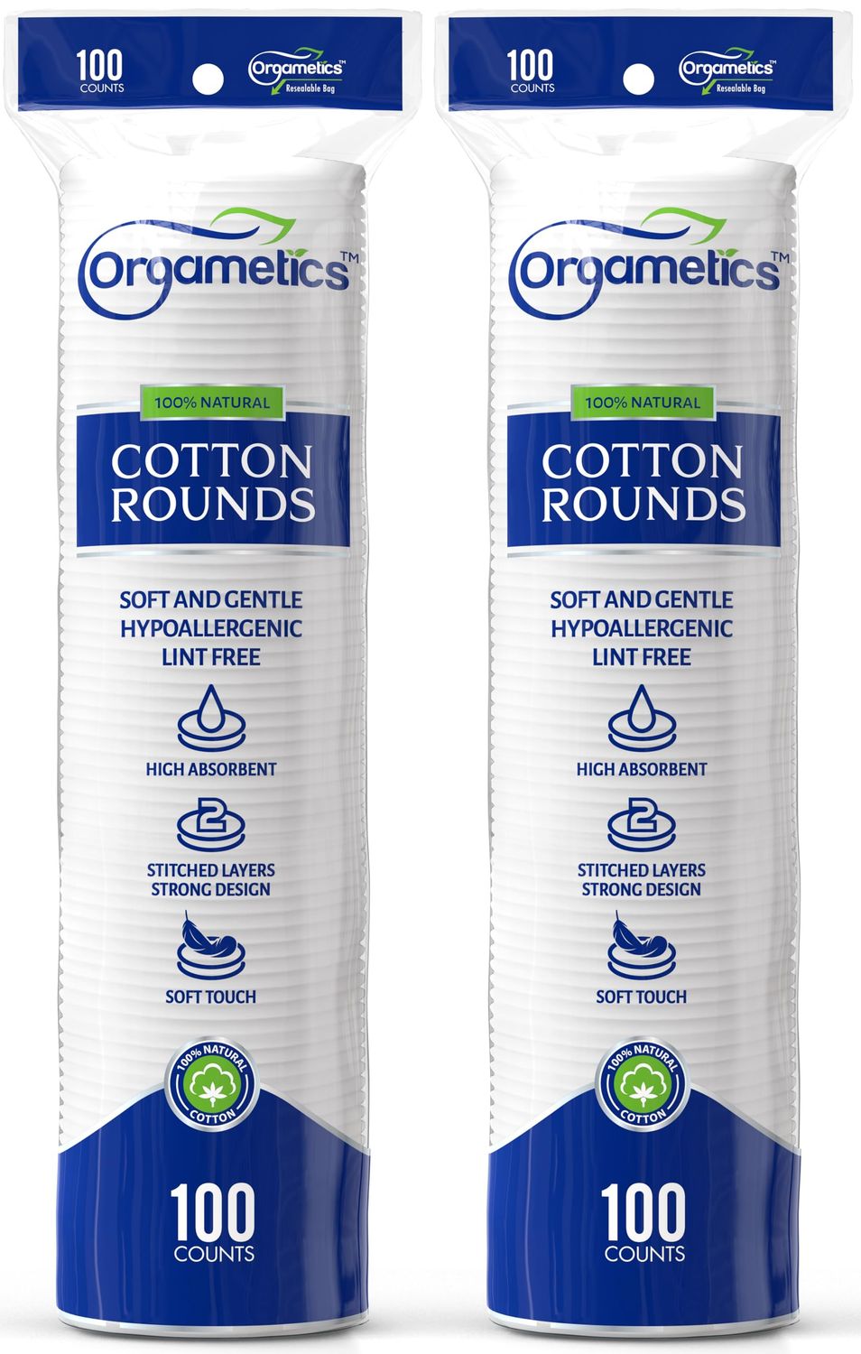 Orgametics Cotton Rounds, 100% Natural Turkish Cotton Premium Makeup Remover and Facial Cleansing Round Pads, Lint Free, Hypoallergenic and Ultra Soft, Luxury Quality (200 Count-Pack of 2)