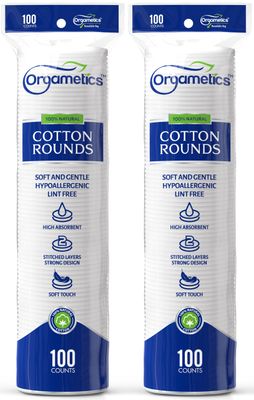 Orgametics Cotton Rounds, 100% Natural Turkish Cotton Premium Makeup Remover and Facial Cleansing Round Pads, Lint Free, Hypoallergenic and Ultra Soft, Luxury Quality (200 Count-Pack of 2)
