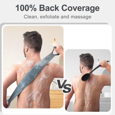 Silicone Back Scrubber for Shower Men, Dual-Sided Back Exfoliator Washer Scrub Strap - 100% Back Coverage to Clean, Exfoliate and Massage, Hygienic, Durable and Easy to Clean, Grey - 36 Inch