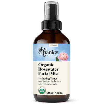 Sky Organics Organic Rosewater Facial Mist for Face, 100% Pure &amp; Steam-Distilled USDA Certified to Hydrate, Balance &amp; Refresh, 4 fl. Oz
