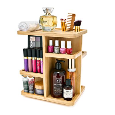 Sorbus 360 Makeup Organizer - Bamboo Wood Make Up Storage Carousel for Cosmetics, Skin Care Rotating Makeup Organizer for Vanity, Bathroom Storage