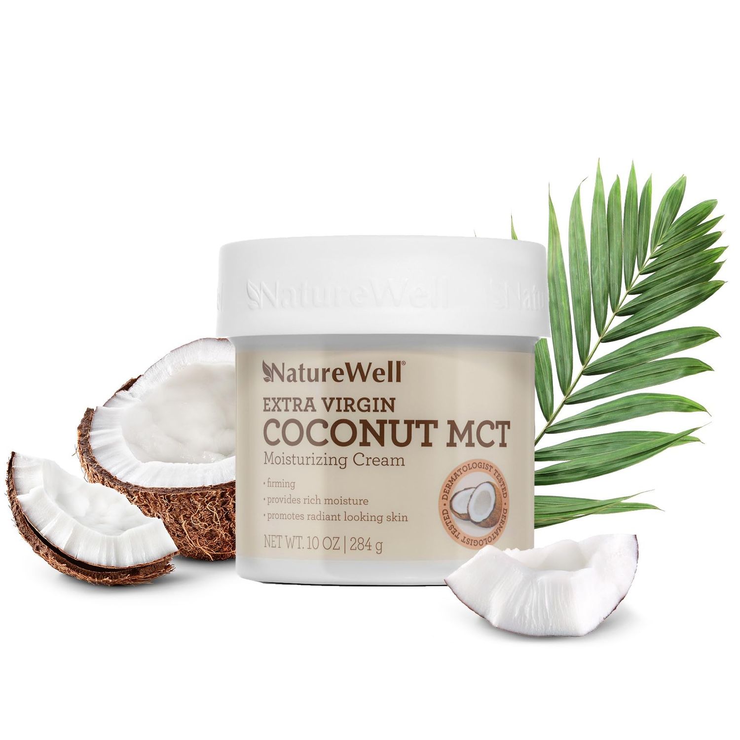 NATURE WELL Clinical Extra Virgin Coconut MCT Moisturizing Cream for Face, Body, &amp; Hands, Firming, Provides Rich Moisture &amp; Promotes Radiant Looking Skin, 10 oz