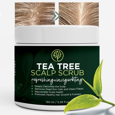 Tea Tree Scalp Scrub - Best Itchy Scalp Treatment with Tea Tree Oil, Quartz Powder, Sea Salt for Dry, Itchy Scalp Relief &amp; Hair Growth - Anti-Fungal Scalp Treatment &amp; Dandruff Scrubber
