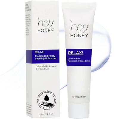 Hey Honey Skincare Relax, Fast Acting Rosacea Treatment &amp; Redness Relief - Dermatologically Tested Calming Moisturizer For Sensitive Skin Oil- Free with Honey &amp; Propolis Anti-Aging Benefits | 2.2 Oz