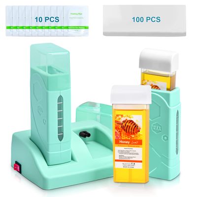 Seopri 2PCS Roll on Wax Kit for Hair Removal, Honey Waxing Kit with 2 Cartridge Refill, 100 pcs Wax Strips, 10 Wipes, Soft Depilatory Wax for Sensitive Skin, Green