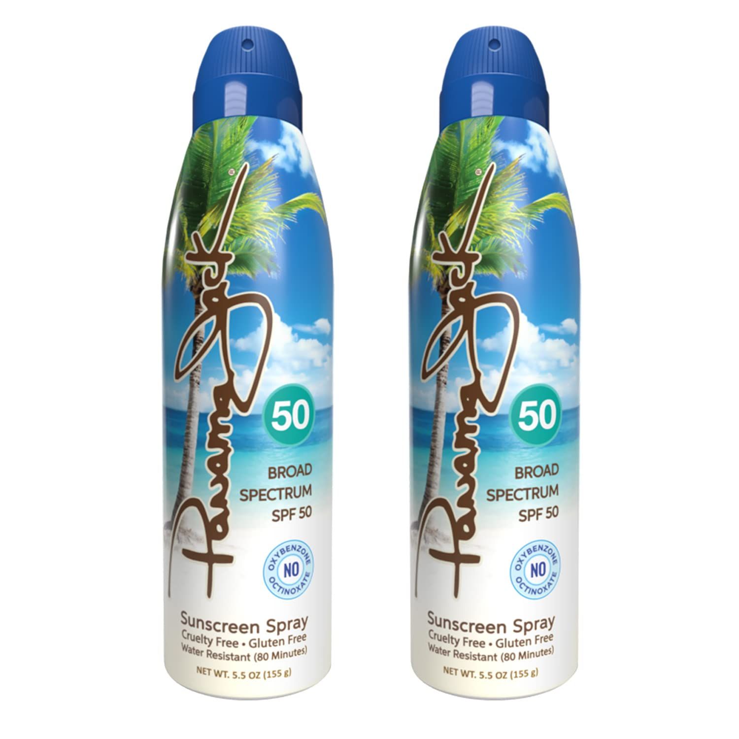 Panama Jack Continuous Spray Sunscreen - SPF 50, Broad Spectrum UVA/UVB Protection, PABA, Paraben, Gluten &amp; Cruelty Free, Water Resistant (80 Minutes), 5.5 OZ (Pack of 2)