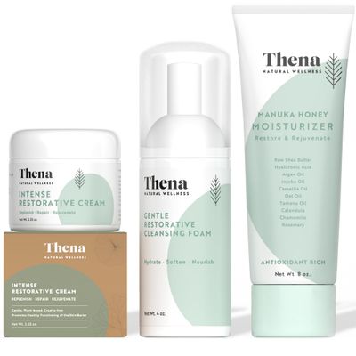 Thena RESTORE Face &amp; Body Skin Care Set Kit, Face Foam Facial Cream Manuka Honey Body Lotion Moisturizer, Repairs Nourishes Skin Barrier, Natural &amp; Organic Anti Aging Skin Care Set Women Men