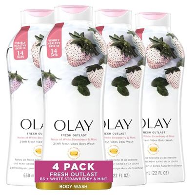 Olay Fresh Outlast White Strawberry &amp; Mint Scent Body Wash for Women, 22 fl oz (Pack of 4)