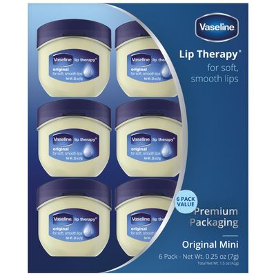 Vaseline Lip Therapy 6-Pack - Mini Lip Balm for Healing Dry Lips, Travel-Size Petroleum Jelly Lip Care, Premium Gift Set, 0.25 Oz Each