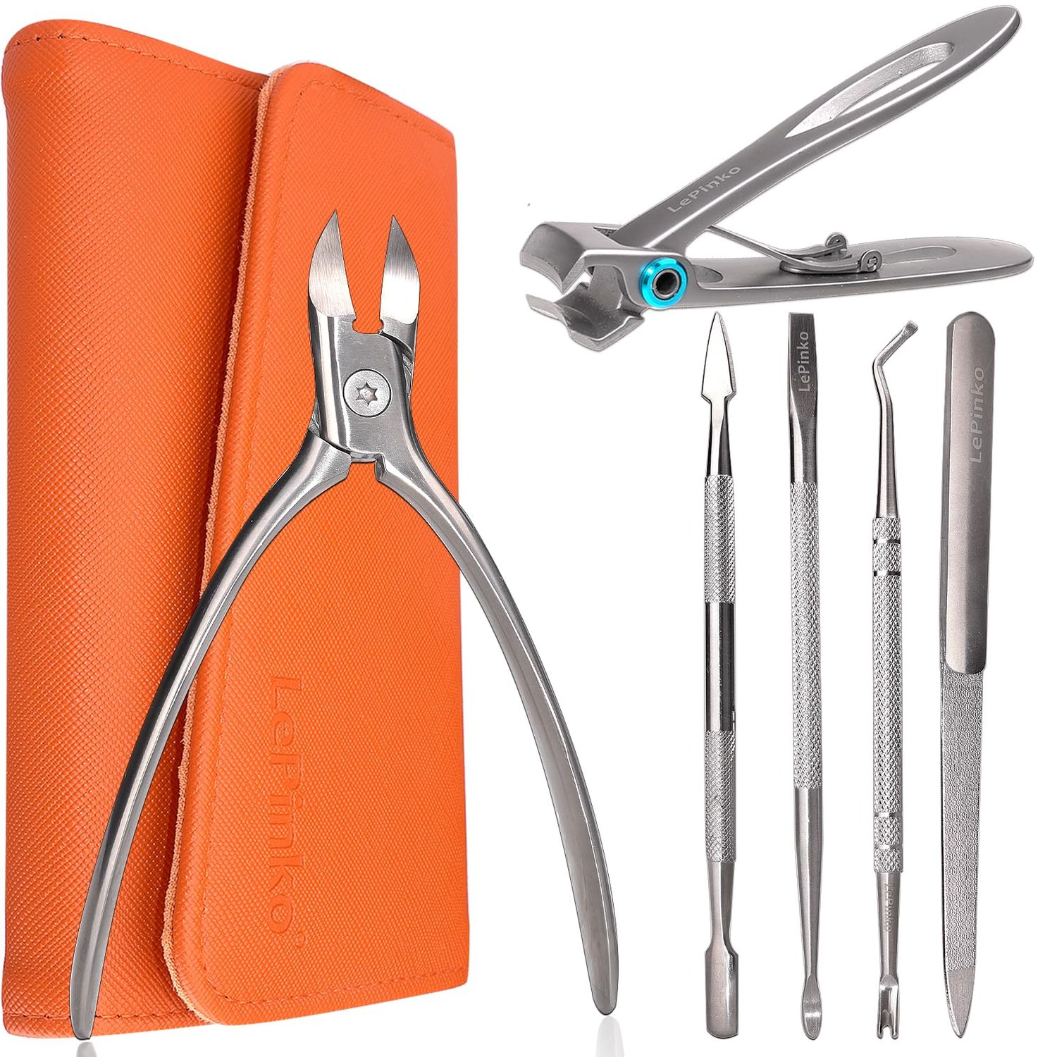 Manicure Sets Professional Nail Clipper Kit, Stainless Steel Pedicure Kits, 6PCS Personal Care Tools with Travel Leather Case, Orange