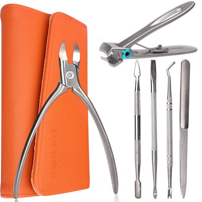 Manicure Sets Professional Nail Clipper Kit, Stainless Steel Pedicure Kits, 6PCS Personal Care Tools with Travel Leather Case, Orange