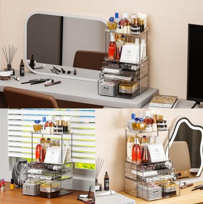 Yieach 3 Pack Makeup Organizer for Counter with 6 Drawer,14.4" Tall Large Capacity Cosmetics Storage Drawer,Stackable Bathroom Counter Organizer and Skincare Organizer for Vanity,Bedroom,Dresser,Clear