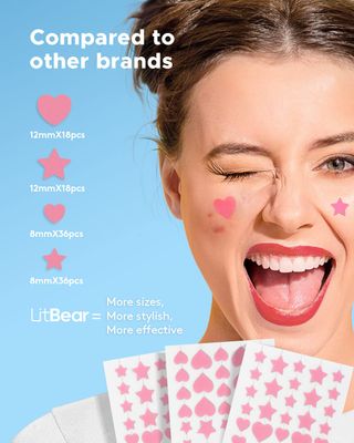 LitBear Acne Patch Pimple Patch, Pink Heart & Star Shaped Absorbing Cover Hydrocolloid Patches For Face Zit, Acne Dots, Tea Tree Oil + Centella (108 Count (Pack of 1))