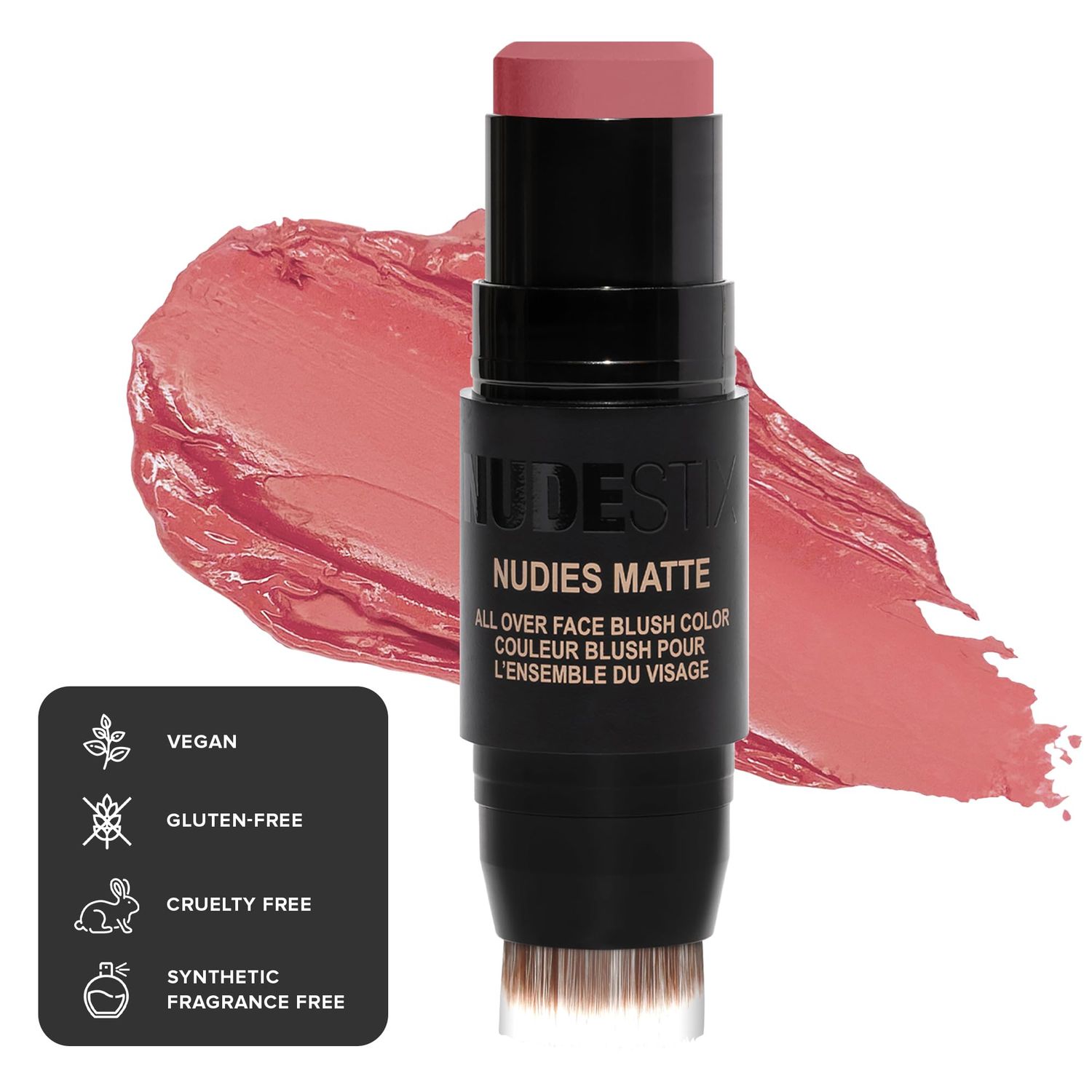 Nudestix Nudies Matte Cream Blush Stick 3-in-1 All Over Face Color - Blush Stick for Cheeks Eyes and Lips - Cream Blush for Cheeks w/Blending Brush (Cherie)