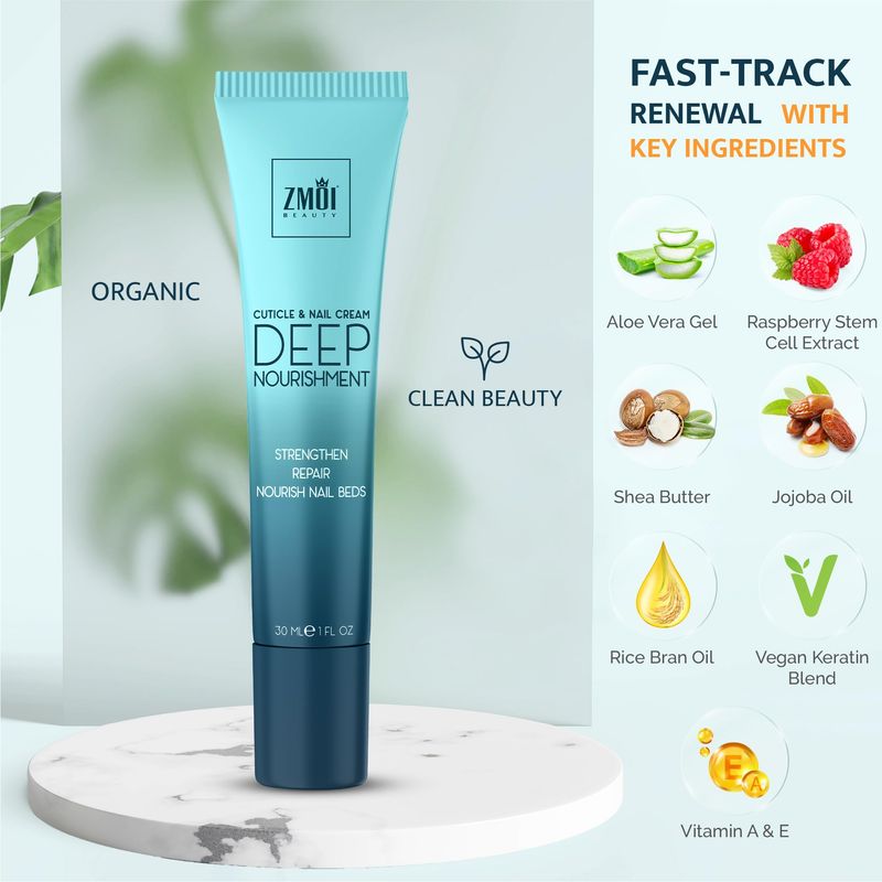 ZMOI Cuticle &amp; Nail Cream Treament, Deep Nourishing - USA Made - Daily Repair Nail Care w/Organic Shea Butter, Jojoba Oil - Soften Cuticles, Strengthen Nails, Hydrating (1 Fl Oz/Pack of 1)