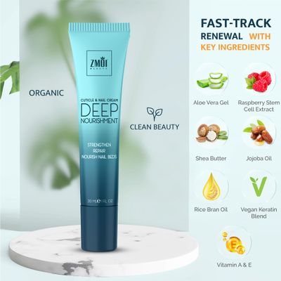 ZMOI Cuticle &amp; Nail Cream Treament, Deep Nourishing - USA Made - Daily Repair Nail Care w/Organic Shea Butter, Jojoba Oil - Soften Cuticles, Strengthen Nails, Hydrating (1 Fl Oz/Pack of 1)