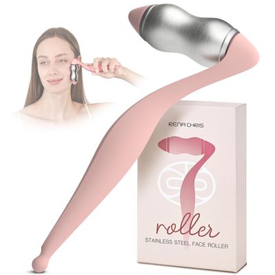 Rena Chris Stainless Steel Face Roller - Metal Facial Massager Tool with Enhanced Contour Fit for Puffiness Reducing, Skin Care Roller Gift for Women (Silver)