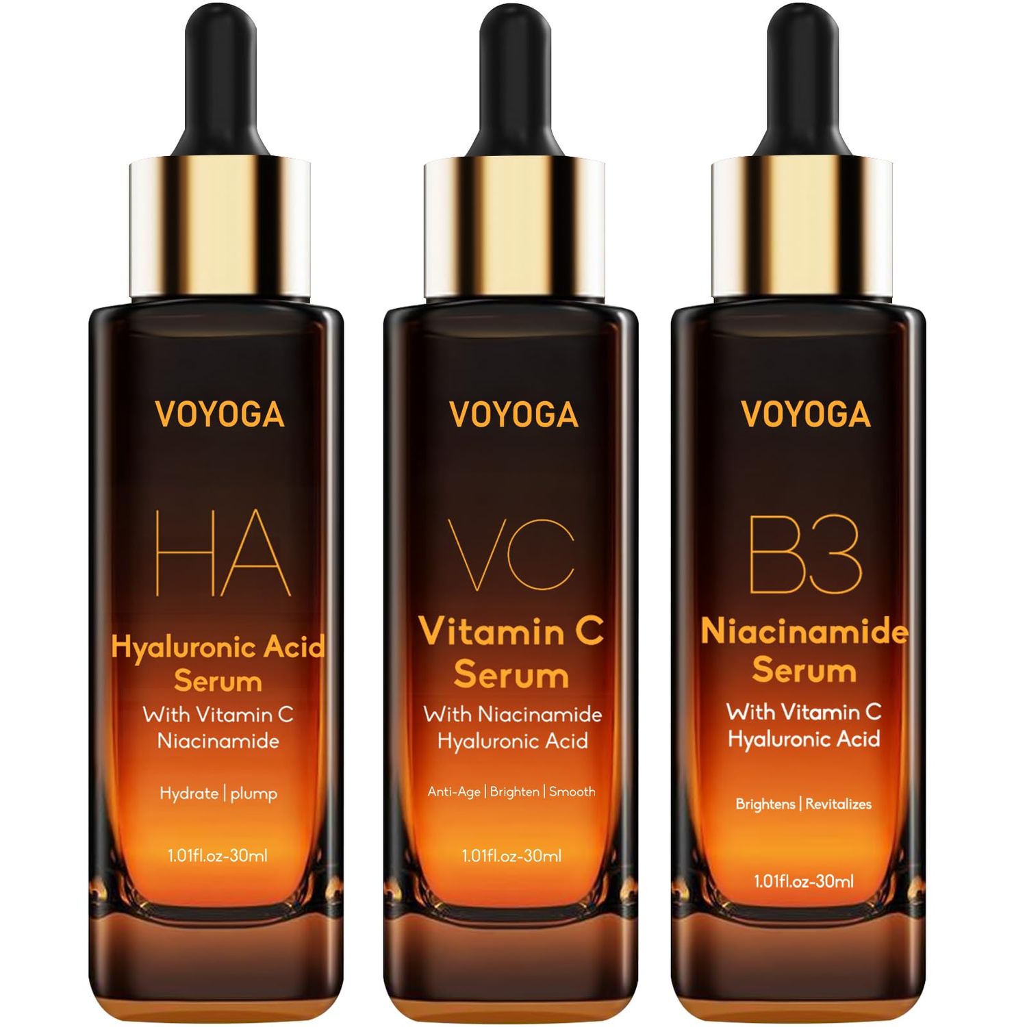 Hyaluronic Acid Face Serum,Vitamin C Facial Serum,Niacinamide Serum,Facial Skin Care Set Serum for Plumping,Anti-Aging/Wrinkle,Brightening,Ultra-Hydrating Hyluronic Acid Serum- Pack of 3,All Skin Type