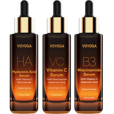 Hyaluronic Acid Face Serum,Vitamin C Facial Serum,Niacinamide Serum,Facial Skin Care Set Serum for Plumping,Anti-Aging/Wrinkle,Brightening,Ultra-Hydrating Hyluronic Acid Serum- Pack of 3,All Skin Type