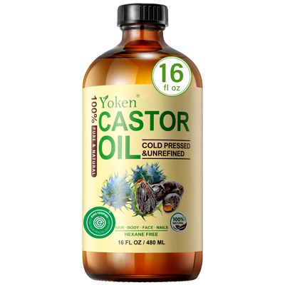 Yoken EWG Verified Castor Oil Glass Bottle 16 fl oz 100% Pure Natural Cold Pressed Castor oil for Face, Body, Hair, Eyelash, Skin - Hexane Free, Unrefined, Virgin, Rich Fatty Acids for Castor Oil Pack