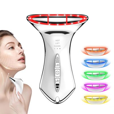 MEBAO Neck and Face Massager with 5 Color Led for Skin Care,Water Resistant True Beauty Glow Facial Sculptor (White-Silver)
