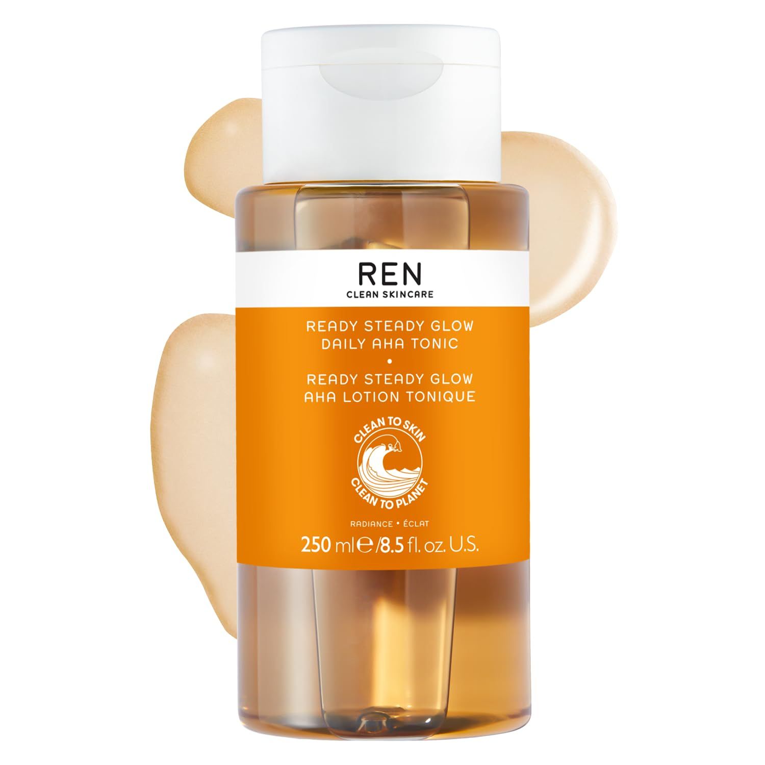 REN Clean Skincare Glow Tonic - Daily Facial Brightening - Exfoliate, Hydrate &amp; Even Skin Tone with Resurfacing AHAs &amp; BHAs - Cruelty Free &amp; Vegan Pore Reducing Toner, 8.5 Fl Oz