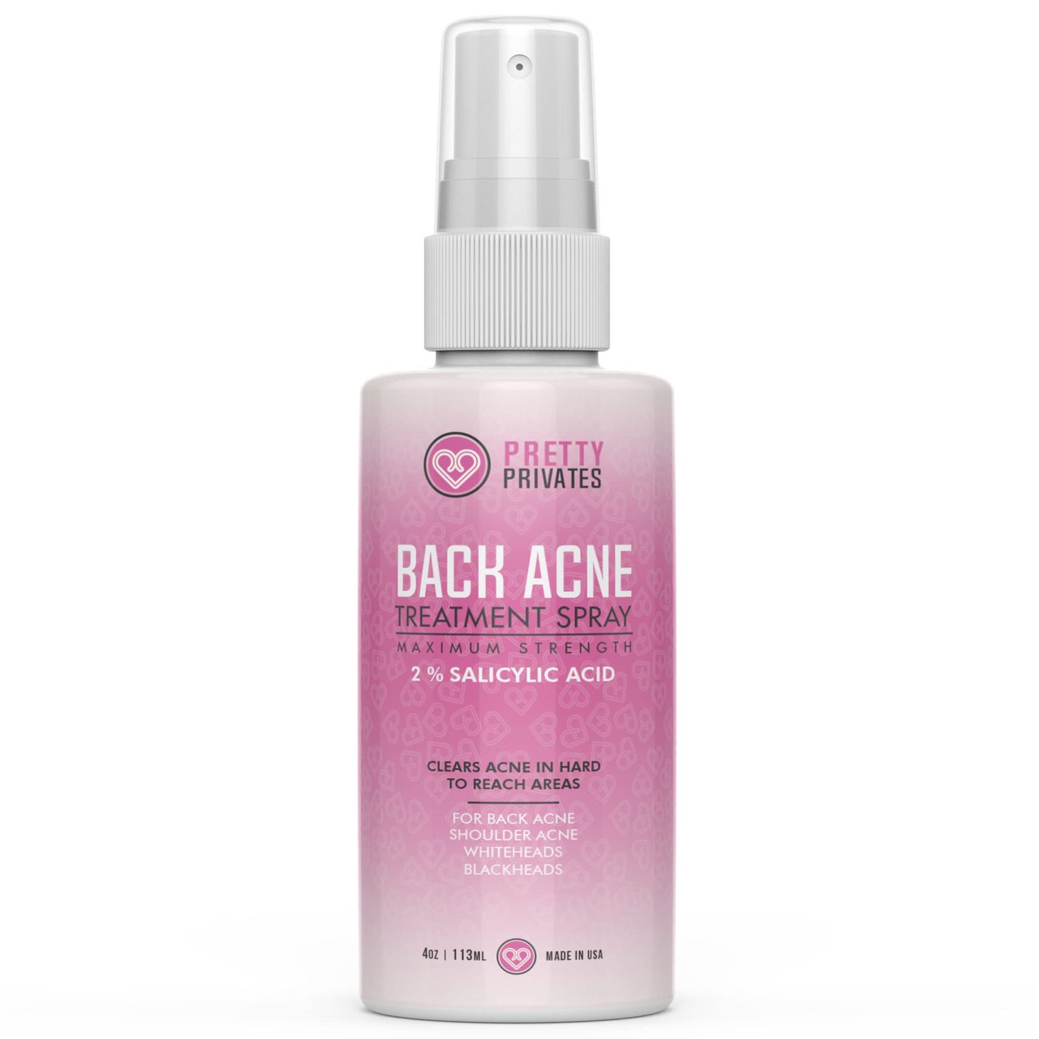Pretty Privates Premium Back Acne Spray - Body, Butt and Back Acne Treatment Spray - with 2% Salicylic Acid - Bacne Scar and Spot Clearing Solution - For All Skin Types - 4 oz(113 mL)