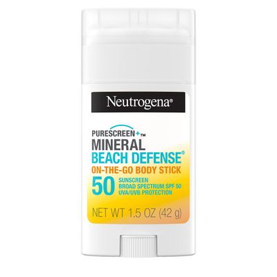 Neutrogena Purescreen+ Mineral Beach Defense On-The-Go Body Sunscreen Stick with Broad Spectrum SPF 50, Water Resistant UVA/UVB Protection, Absorbs Quickly &amp; Dries Clear, 1.5 oz