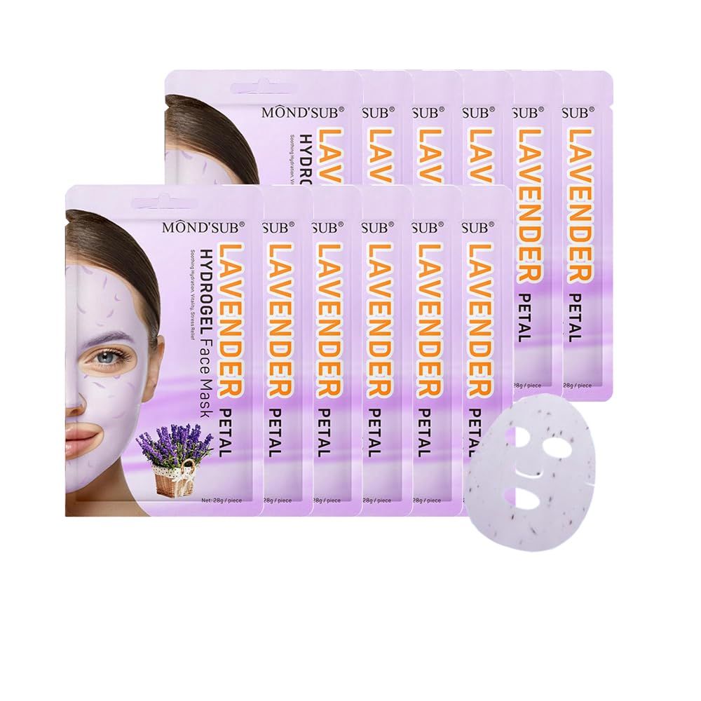 Hydrogel Sheet Lavender Petals Sheet Mask,Face Mask Skin Care,Hydrating &amp; Soothing Facial Mask for All Skin Types 12 Pack